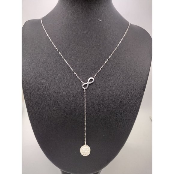 Jewelry - Sterling Silver Infinity Drop Necklace with Shiny Ball 15" (M)